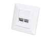2-Port Cat6a 10G Shielded RJ45 Wall Plate, Flush Mount with Faceplate, STP, Signal White RAL9003