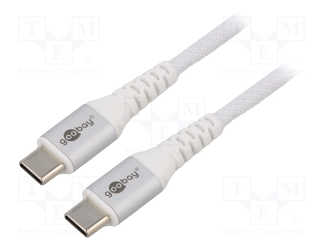 USB-C™ to USB-C™ Textile Cable with Metal Plugs, 3 m, white, 3 m, white