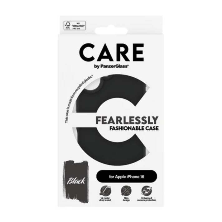 CARE by PanzerGlass Beskyttelsescover Sort Apple iPhone 16