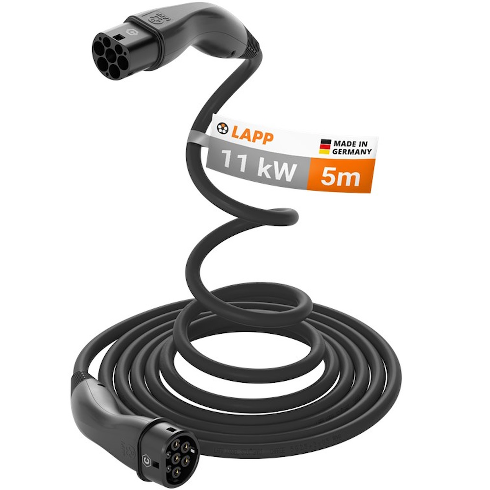 Type 2 HELIX® Charging Cable, up to 11 kW, 5 m, black