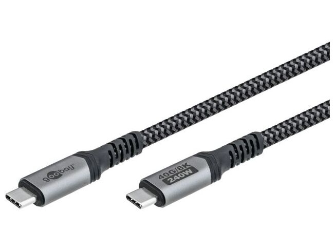 USB-C™ Cable with Textile Sheath, USB4™, 240 W, 40 Gbit/s, Power Delivery, 1.8 m, 1.8 m, black, grey