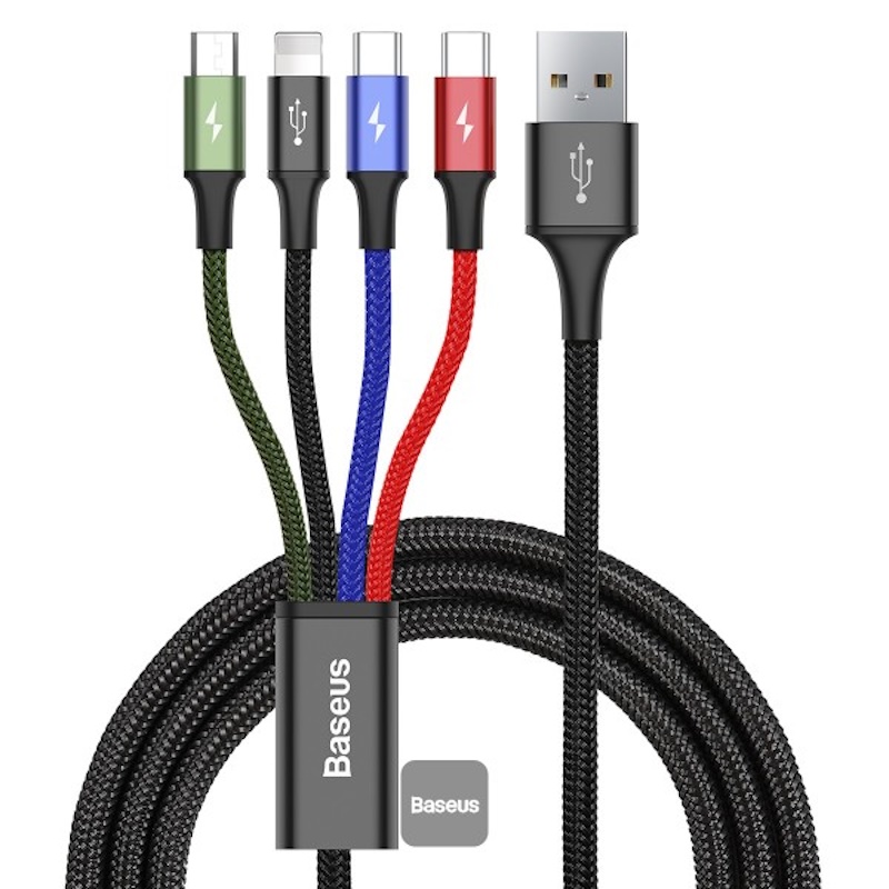 Kabel USB Baseus Kabel Przewód Usb 4w1 2x Lightning / Usb Typ C / Micro Usb W Nylonowym Oplocie 3.5a 1.2m Czarny (ca1t4-a01)