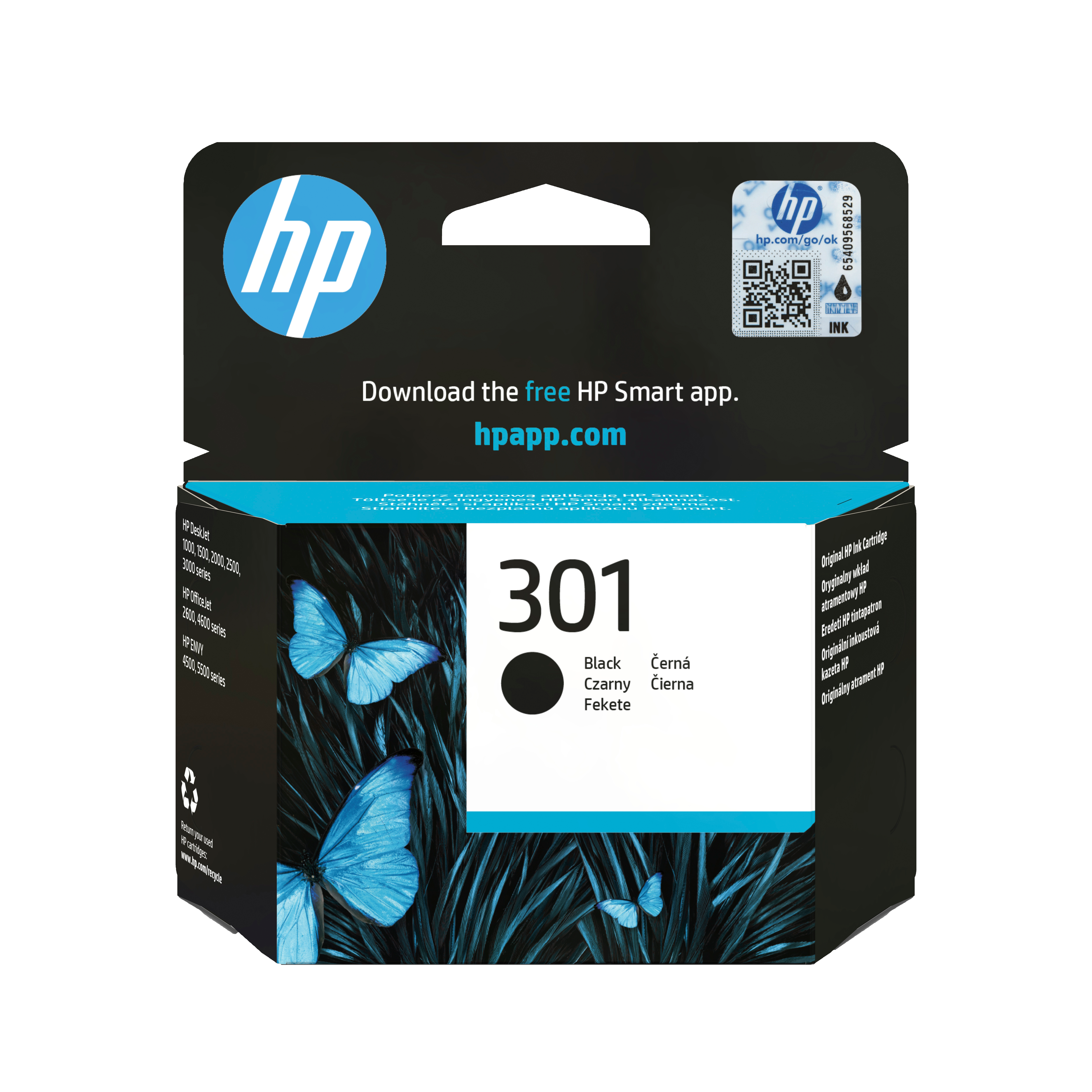 HP 301 Black Original Sort 170 sider Blæk