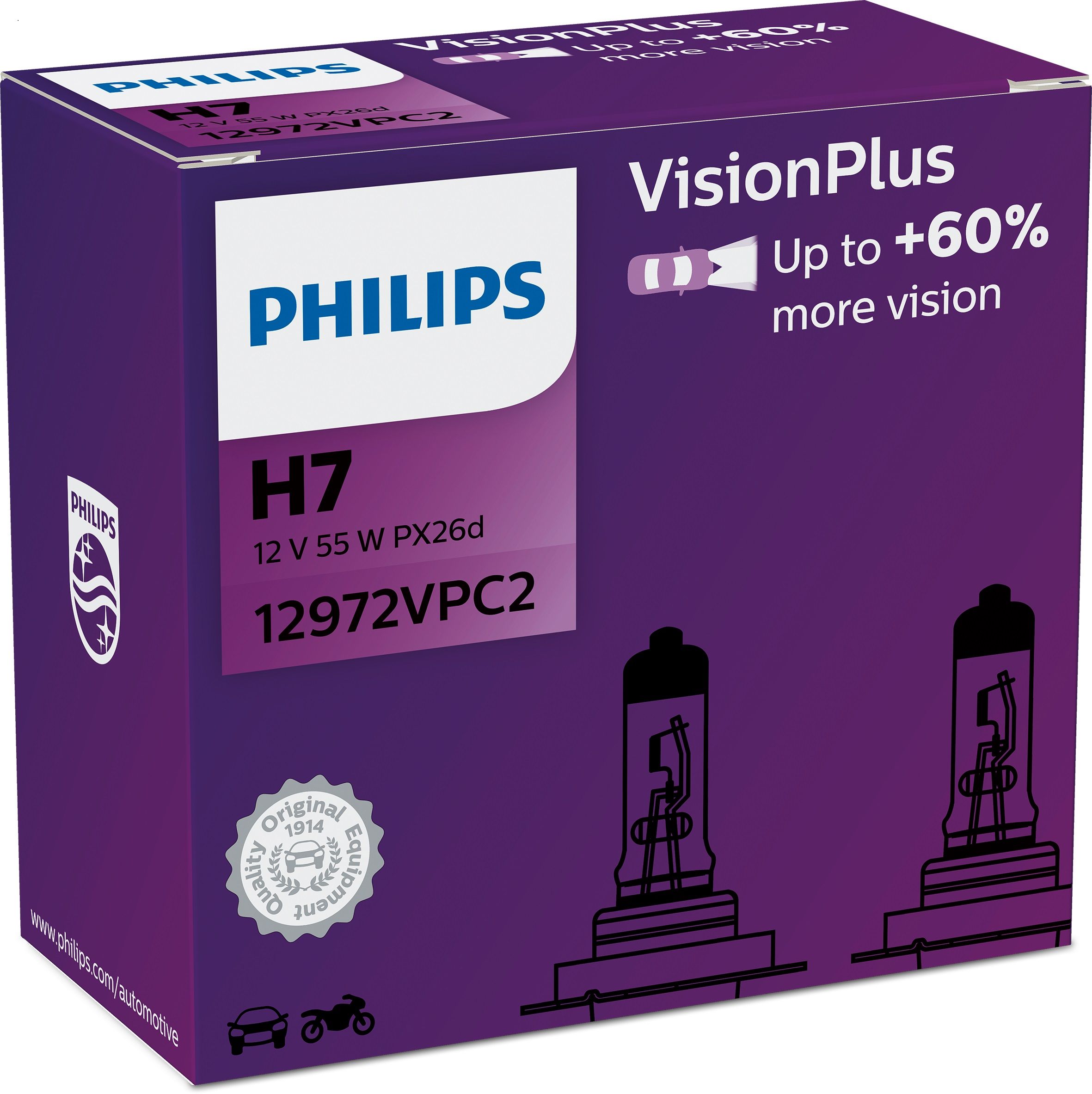 PHILIPS VISIONPLUS H7 12 V 55 W, 2 SZT.