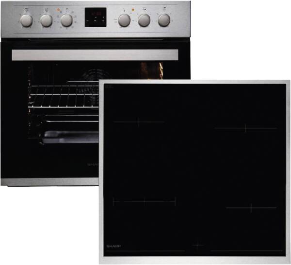 Sharp K-62D19IM0-EU Polyset Edelstahl Einbau-Herdset mit Glaskeramik-Kochfeld