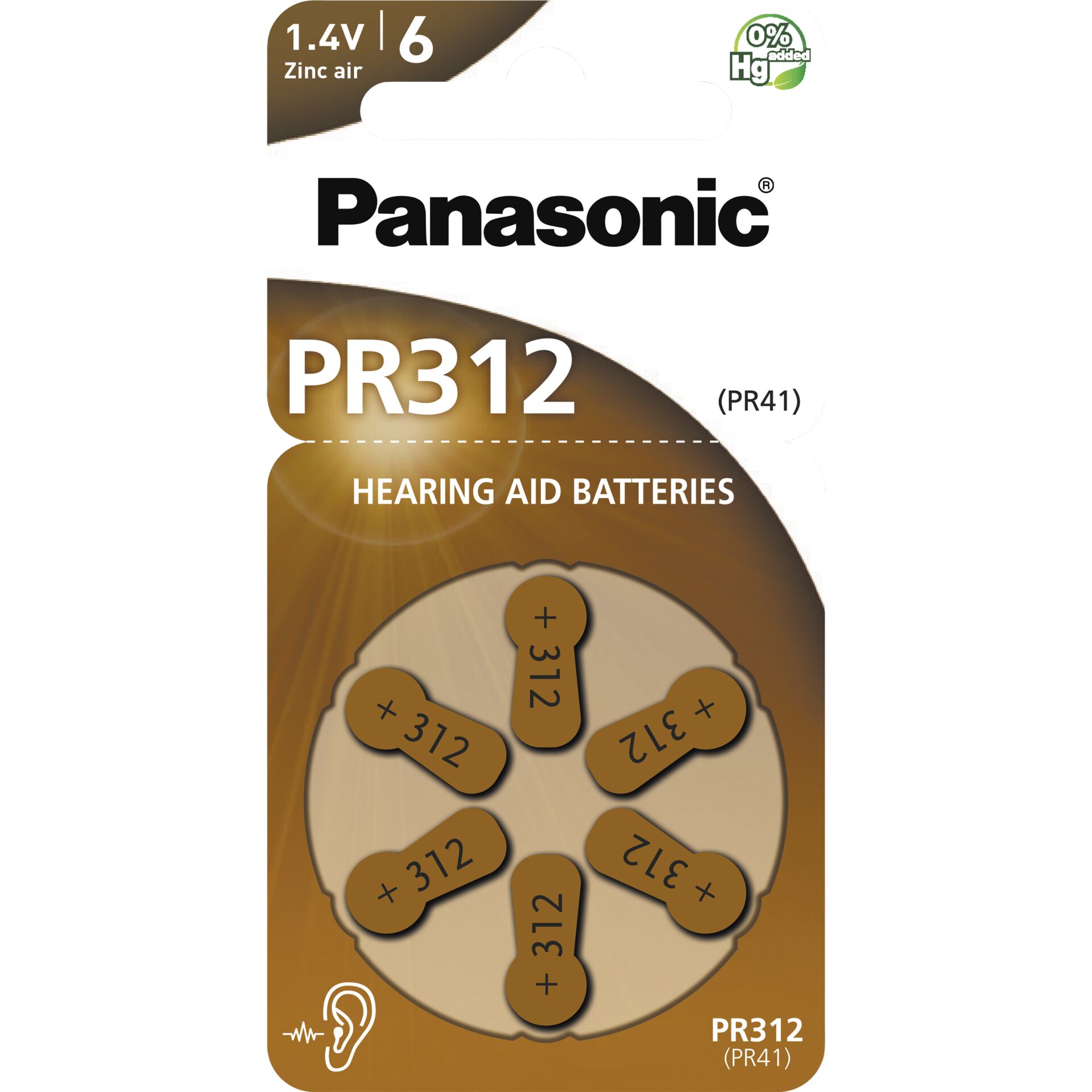 Panasonic PR 312 Zinc Air 6 pcs. Hearing Aid Cells