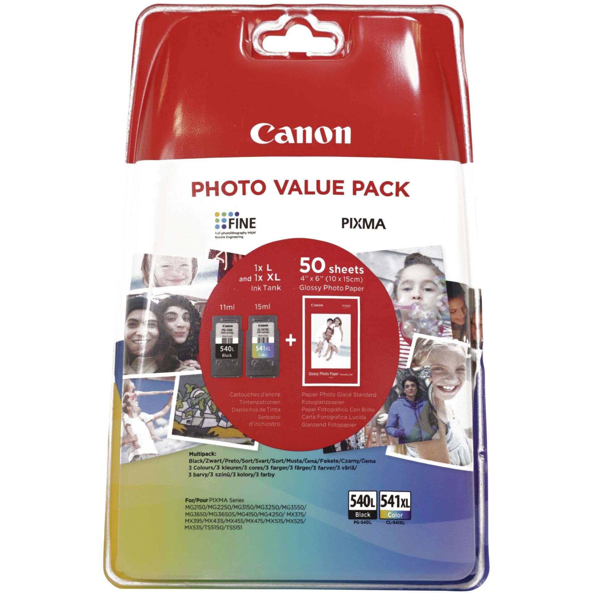 Canon PG 540L/CL-541XL Photo Value Pack Sort Farve (cyan, magenta, gul) Blækbeholder / papirsæt 5224B007