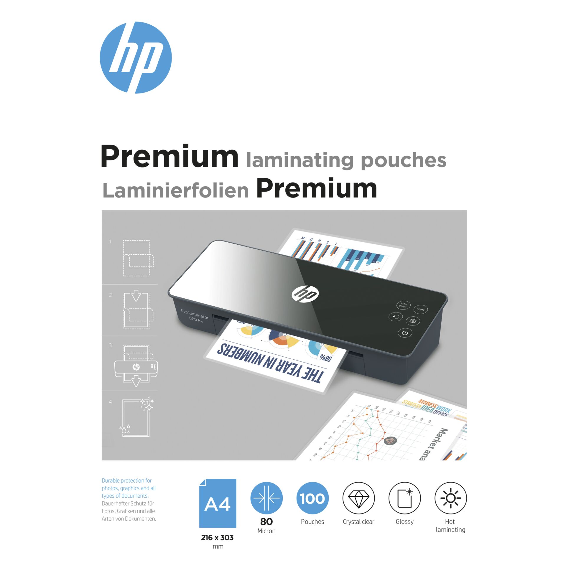 HP Laminierfolien Premium A4 80 Micron 100x